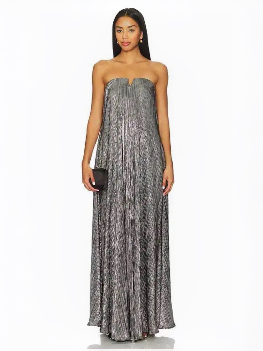 Show Me Your MuMu Athena Silver Pleated Strapless Maxi Dress Sz S MSRP $228 NEW